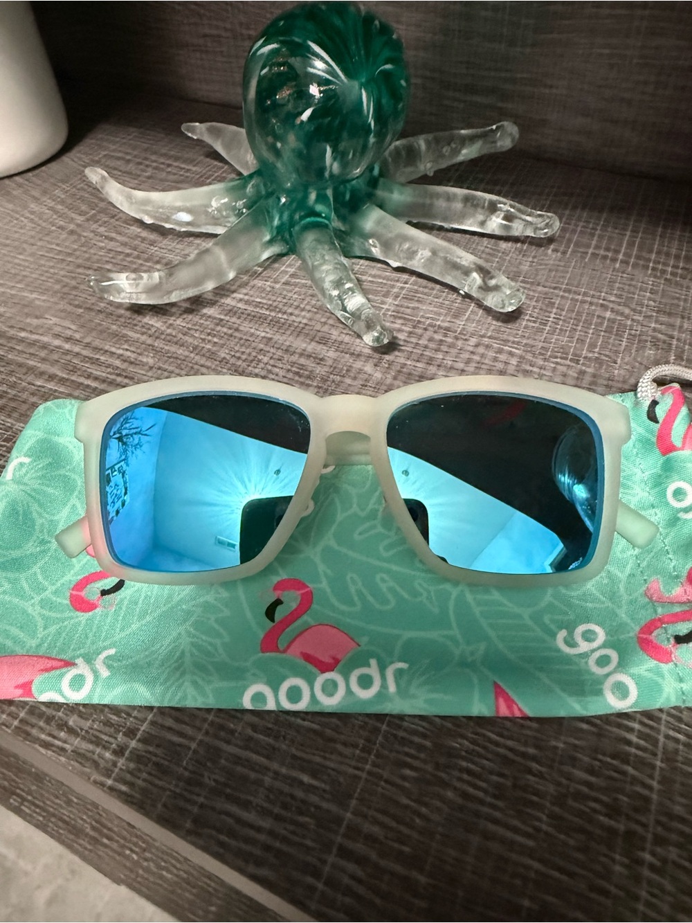 Goodr Middle Seat Advantage Mirrored Lens Sunglasses w Frosted Clear Frame
